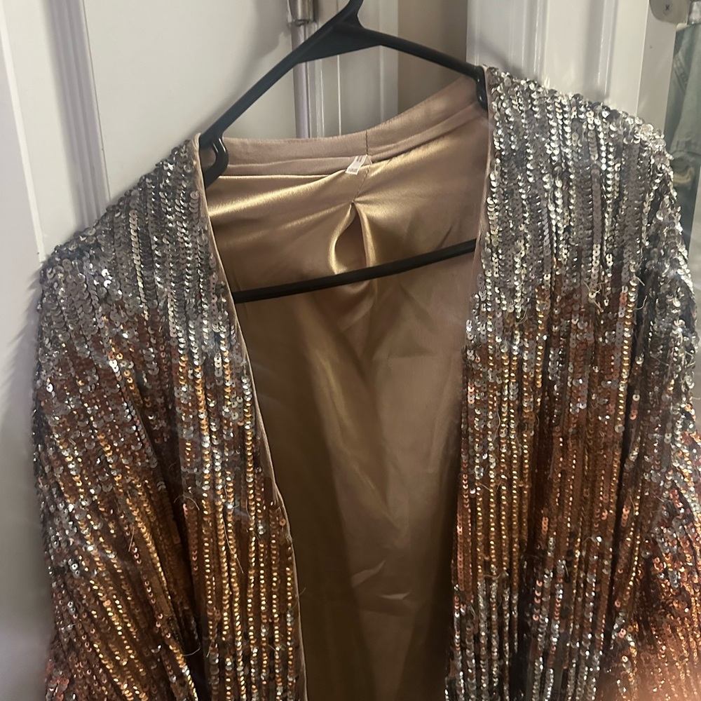 Free People Silver and Gold Sequin Blazer